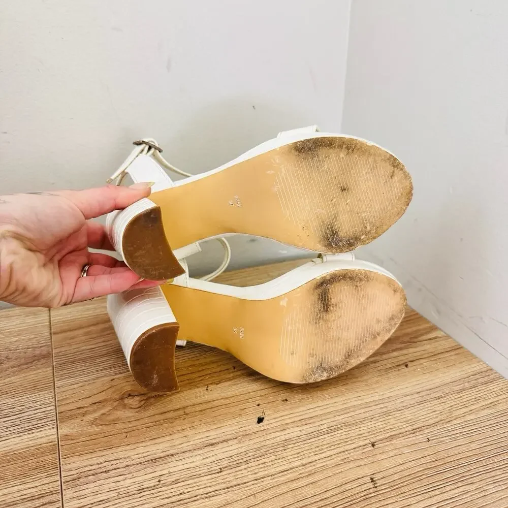 Nose White Leather Slingback Chunky Heels Women’s Size 5.5